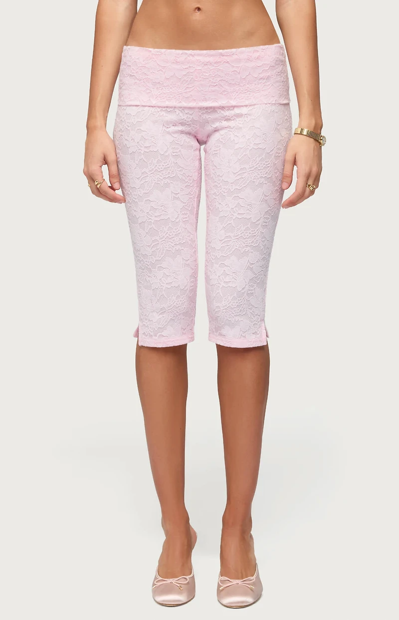 Edikted Talisa Foldover Lace Capri Pants