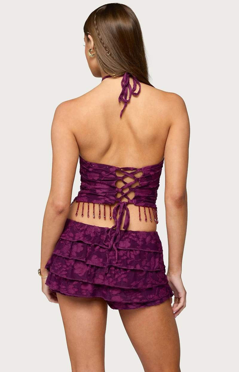 Edikted Keyla Bead Fringed Textured Halter Top