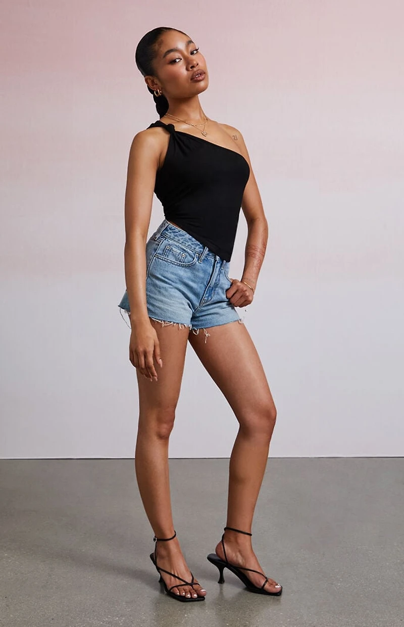 Third Charm Mandy Knot One Shoulder Tank Top