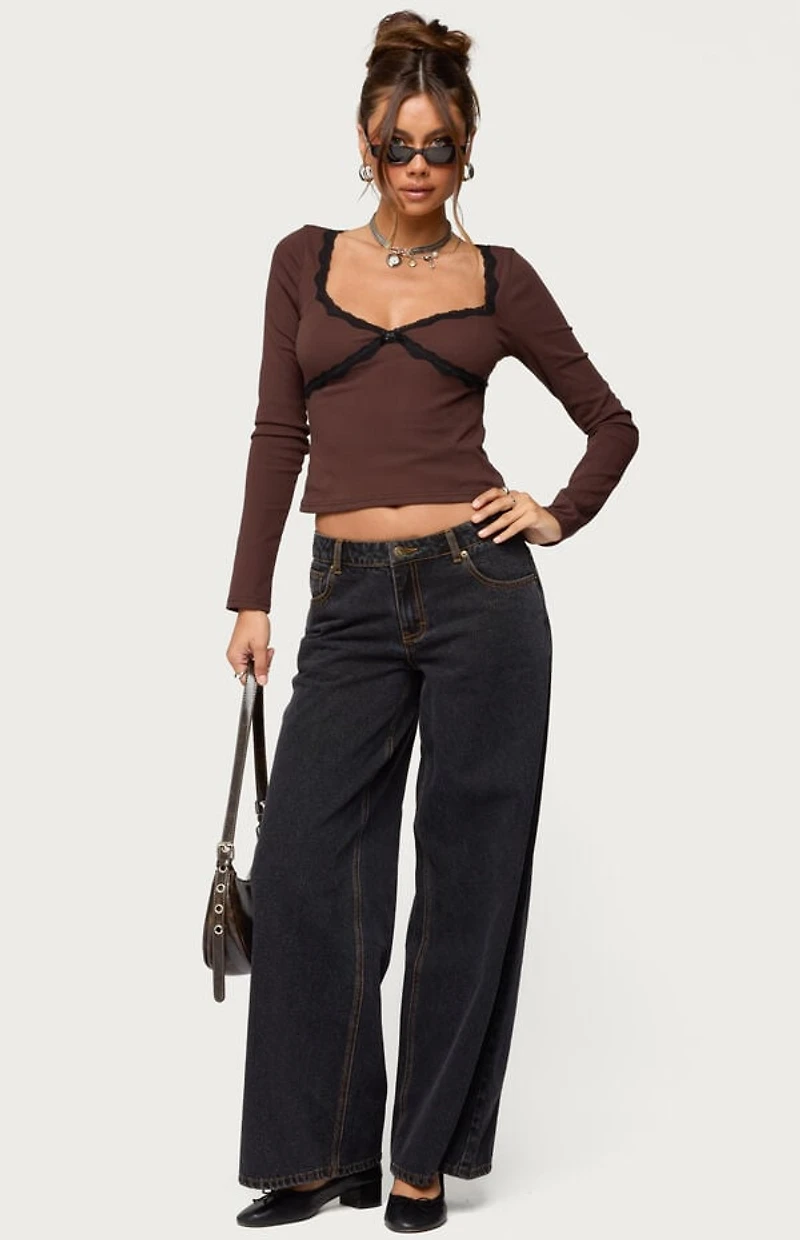 Edikted Porta Contrast Lacey Top