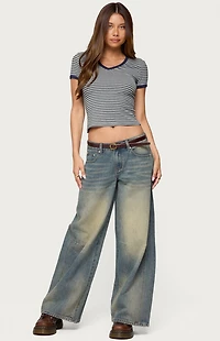 Edikted Fawn Striped V Neck T-Shirt