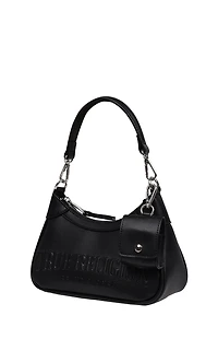 True Religion Black Trapunto Logo Zip Top Hobo Bag