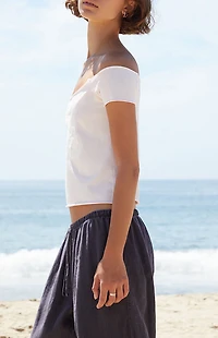 John Galt Bonnie Off-The-Shoulder Crop Top