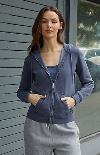 John Galt Washed Navy Zip Up Hoodie