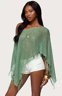Edikted Sequin Fringe Knit Poncho