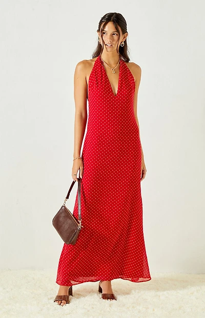 Beverly and Beck Isabel Chiffon Polka Dot Midi Dress