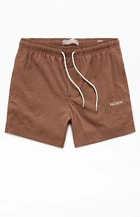Pacsun Brown Seersucker 4.5" Swim Trunks