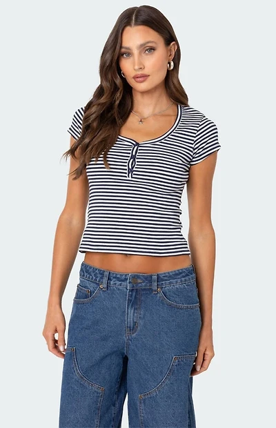 Edikted Kady Striped Henley T-Shirt