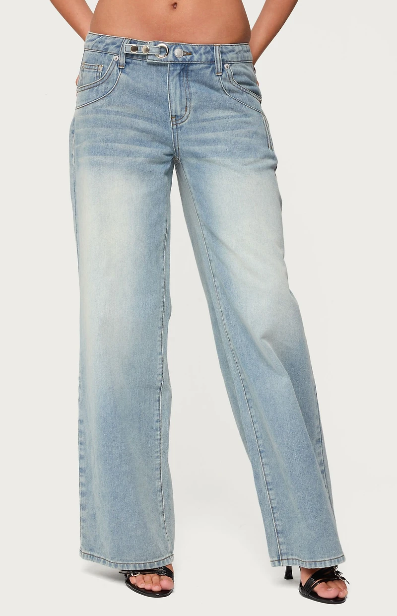 Edikted Celia Grommet Washed Low Rise Jeans