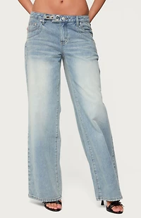 Edikted Celia Grommet Washed Low Rise Jeans