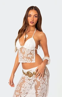 Edikted Bess Open Back Sheer Lace Halter Top