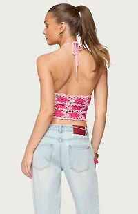 Edikted Contrast Floral Crochet Halter Top