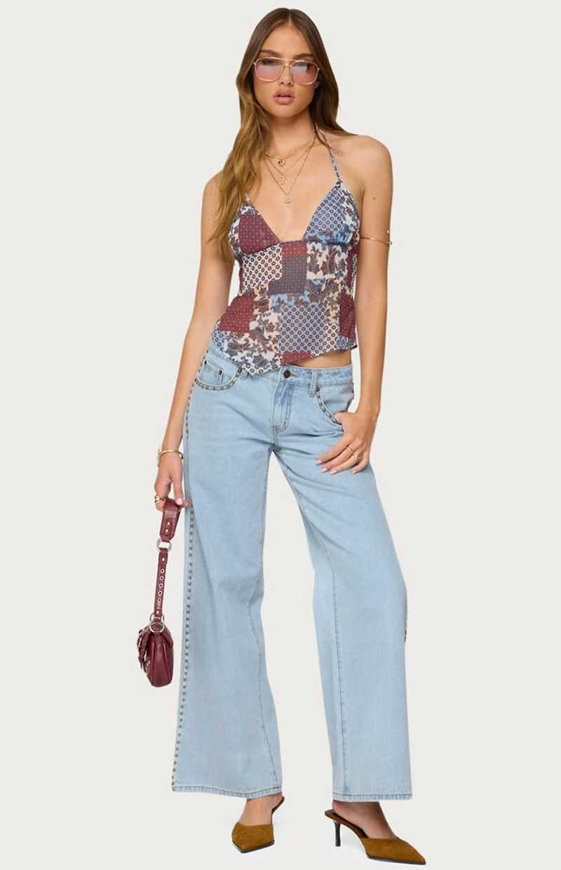 Edikted Mixed Patchwork Backless Halter Top