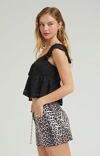 Pacsun Leopard Mid Rise Denim Mini Skirt