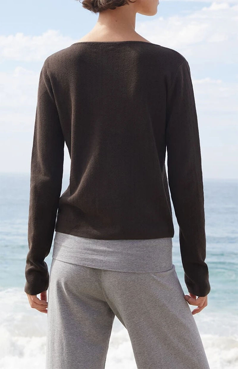 John Galt Brown Athelia Pointelle Cardigan