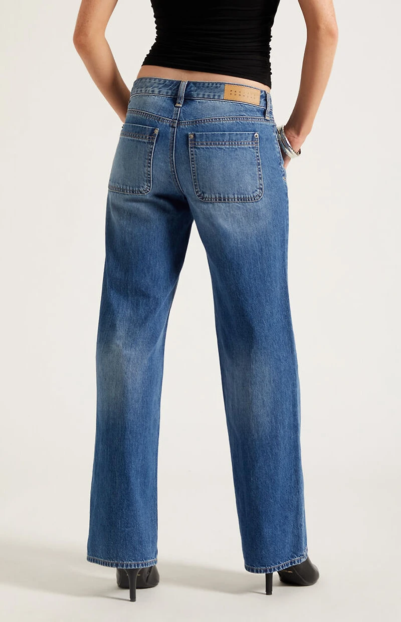 Pacsun Zoe Low Rise Girlfriend Jeans Lace-Up Medium Blue