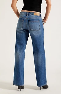 Pacsun Zoe Low Rise Girlfriend Jeans Lace-Up Medium Blue
