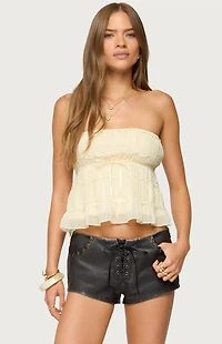 Edikted Seren Ruffle Chiffon Strapless Top