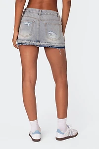 Edikted Priyanka Distressed Denim Mini Skirt