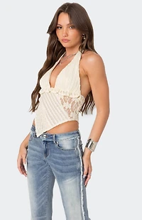 Edikted Quinta Lacey Asymmetric Halter Top