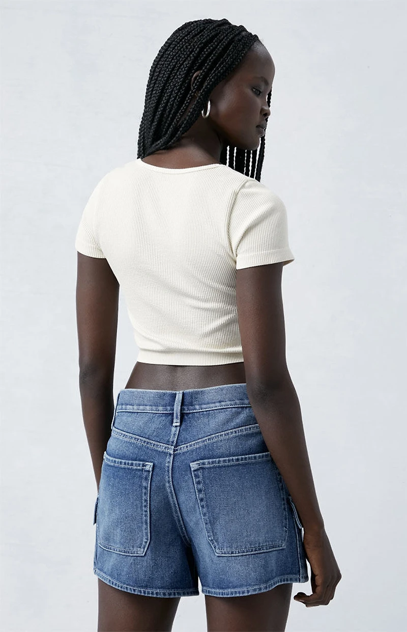 Pacsun Medium Indigo High Waisted Girlfriend Cargo Shorts