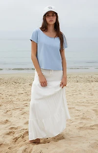 John Galt Light Blue Robyn Off-The-Shoulder Short Sleeve Top