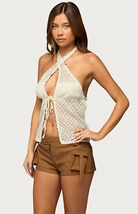 Edikted Sheer Net Sequin Split Front Top