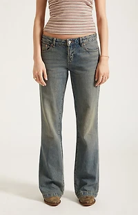 Pacsun Jade Low Rise Bootcut Jeans Button Pocket Dark Blue