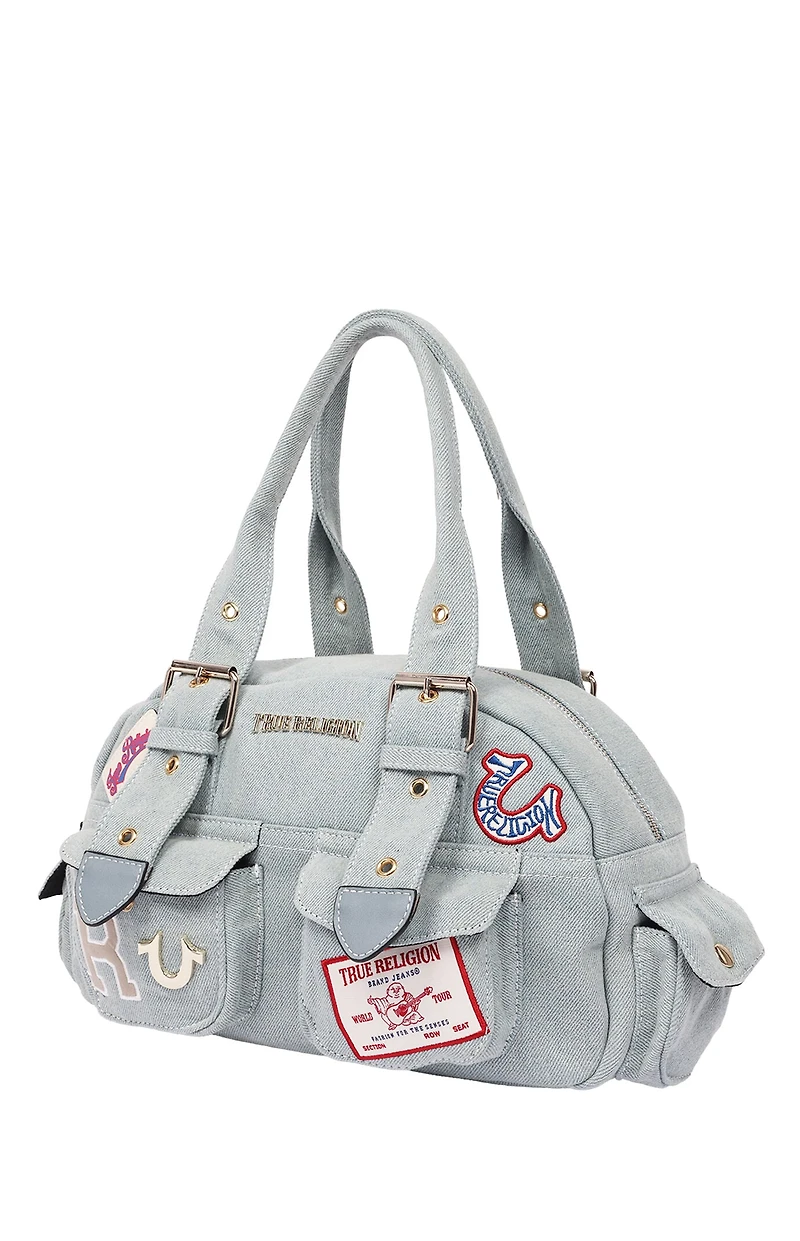 True Religion Denim Blue Multi Patch Satchel Bag