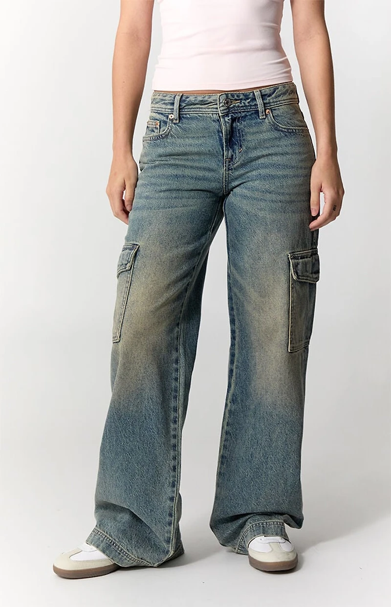 Pacsun Casey Low Rise Baggy Jeans Tinted Cargo Medium Blue