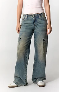 Pacsun Casey Low Rise Baggy Jeans Tinted Cargo Medium Blue