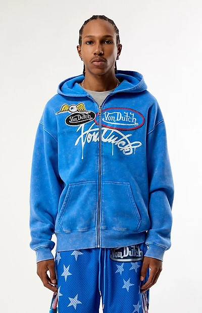 Von Dutch Logo Vintage Wash Full Zip Hoodie