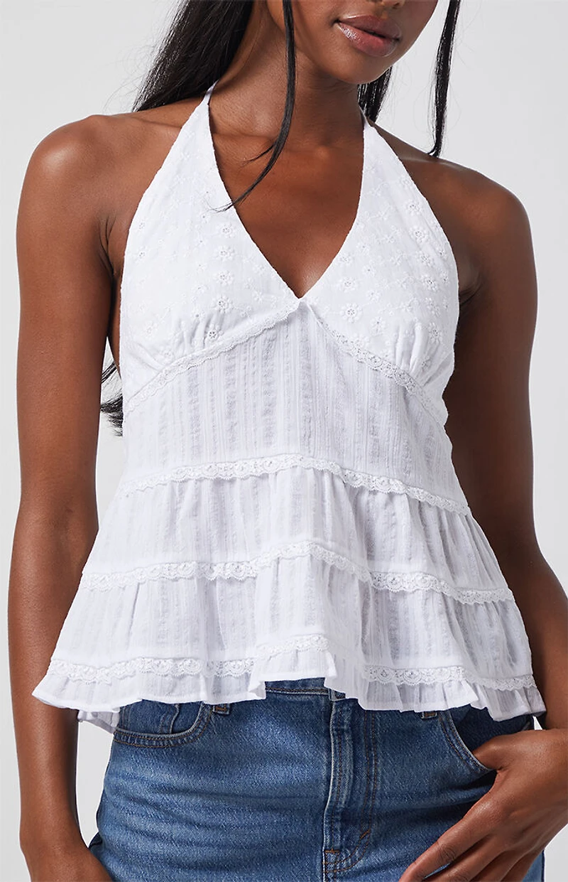 Beverly and Beck Josie Eyelet Halter Tank Top