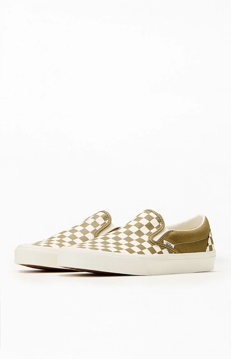 Vans Olive Checkerboard Slip-On Shoes
