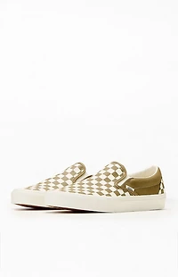 Vans Olive Checkerboard Slip-On Shoes
