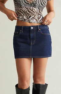 Pacsun Bella Dark Blue Mid Rise Denim Mini Skirt