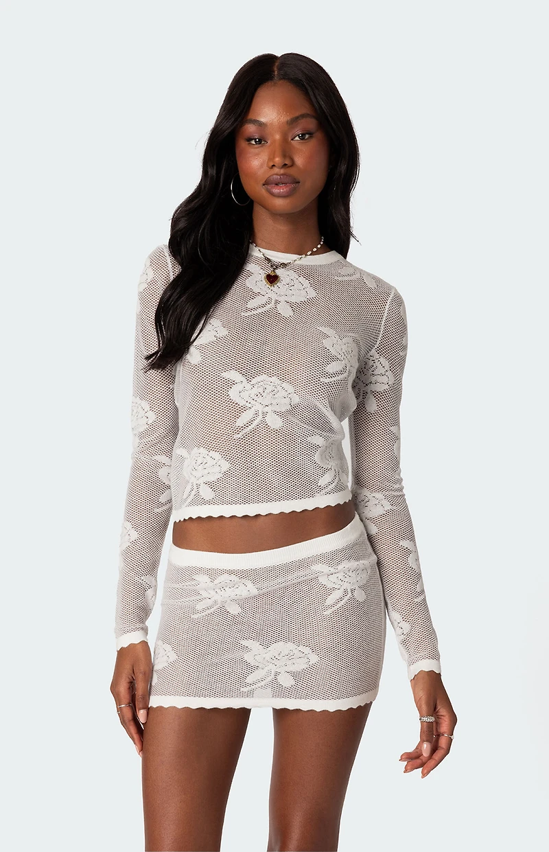 Edikted Saga Embroidered Sheer Knit Top