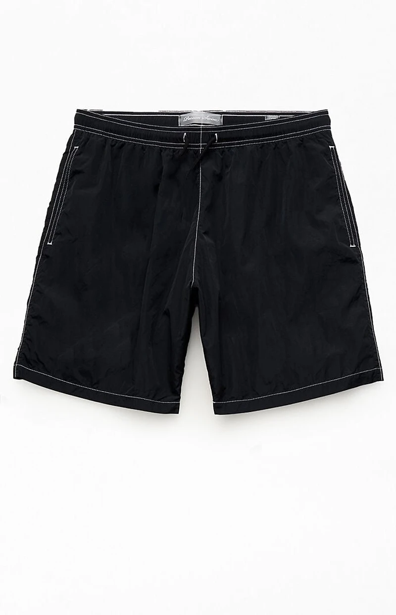 Pacsun Black Baggy Contrast Crinkle 8" Swim Trunks