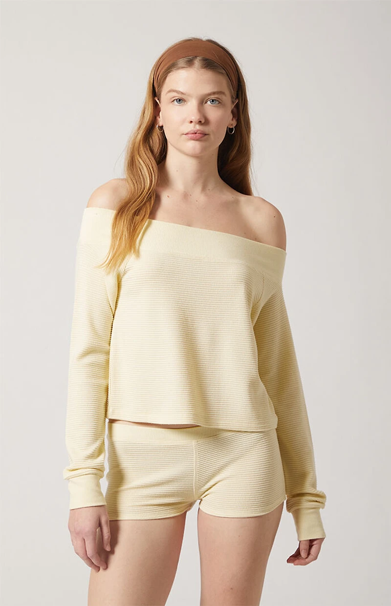 PAC 1980 Active Aspen Waffle Knit Off-The-Shoulder Sweatshirt