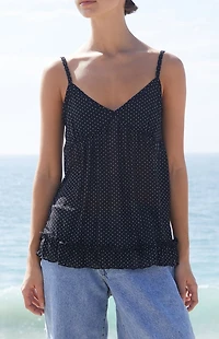 John Galt Black Mesh Polka Dot Baby Doll Top
