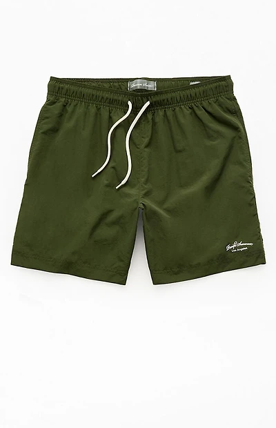 Pacsun Green Collegiate Solid 7" Swim Trunks