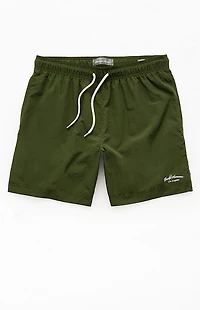 Pacsun Green Collegiate Solid 7" Swim Trunks