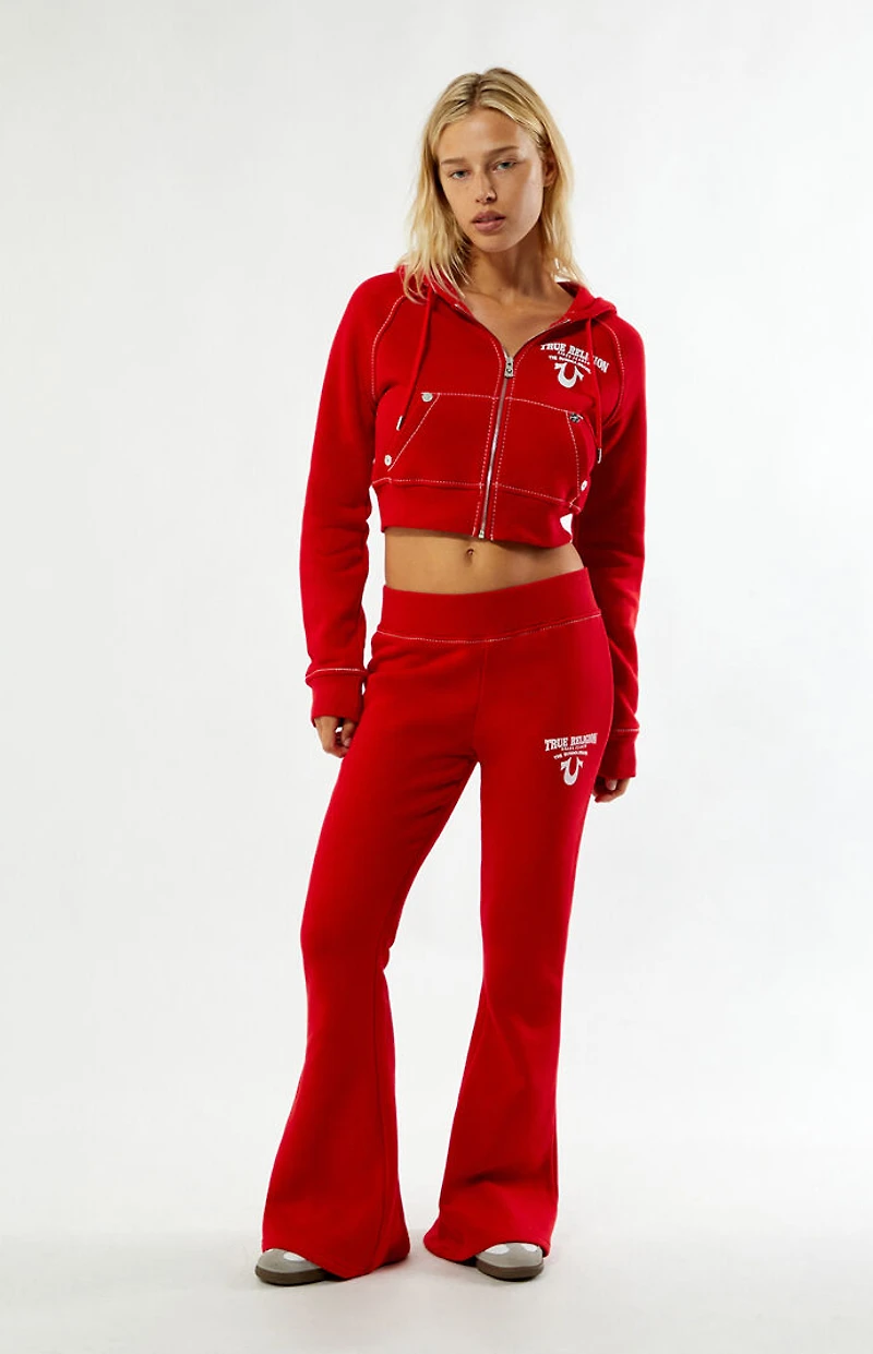 True Religion Crystal Big T Zip Up Cropped Hoodie