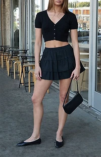 John Galt Cable Knit Short Sleeve Cropped Cardigan