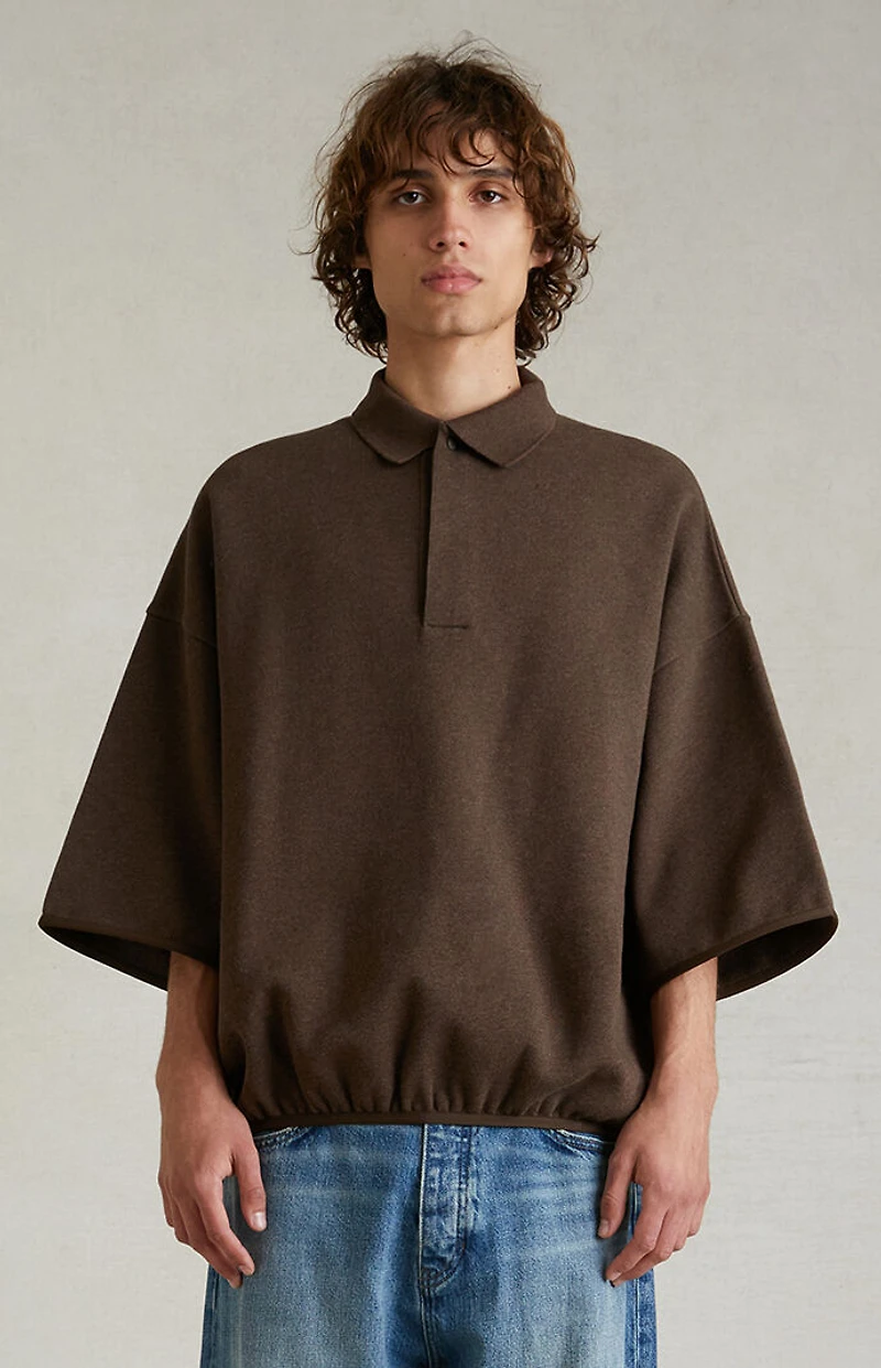 Fear of God ESSENTIALS Heather Wood 3/4 Sleeve Polo Sweatshirt