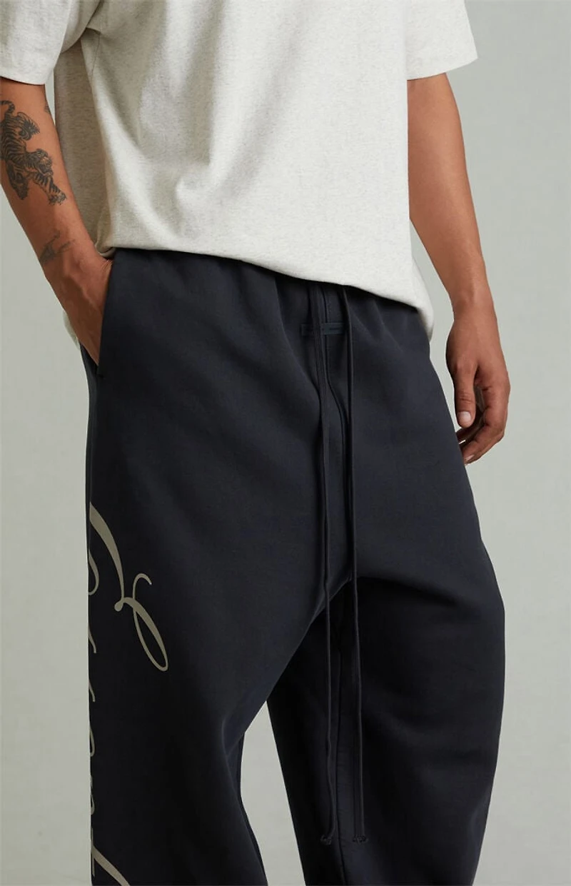 Fear of God ESSENTIALS Vintage Black Script Logo Lounge Fleece Baggy Sweatpants