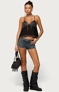 Edikted Studded Asymmetric Sheer Babydoll Top