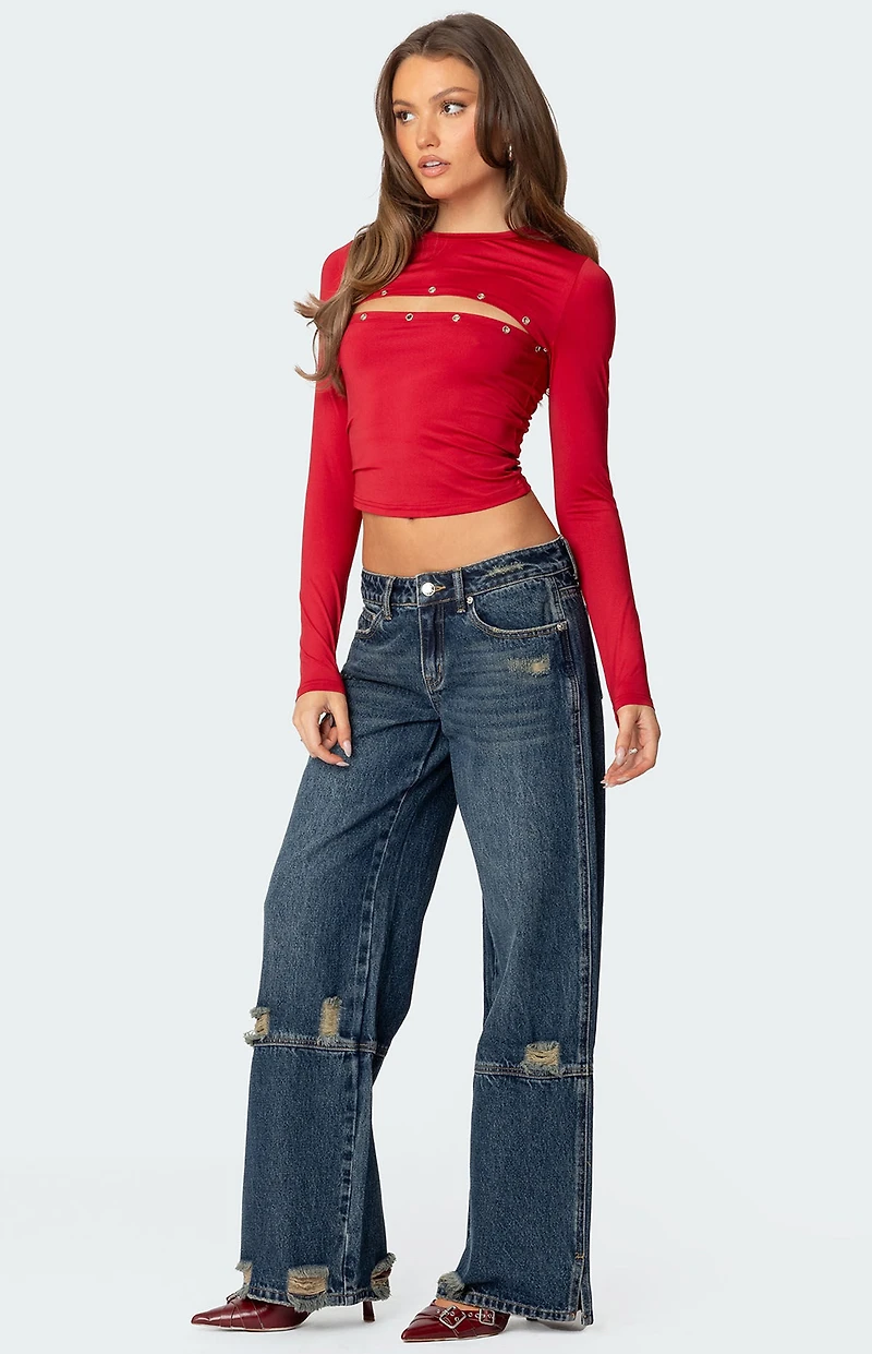 Edikted Slitted Distressed Low Rise Jeans