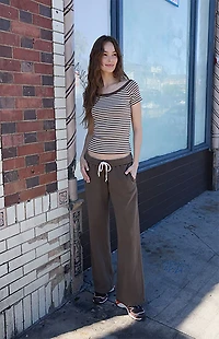 John Galt Brown & White Striped Ginny Off-The-Shoulder Top