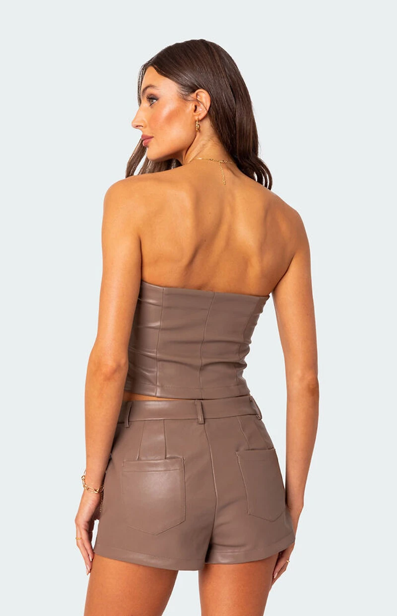 Edikted Martine Faux Leather Tube Top